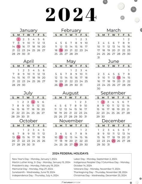 2024 federal holidays list printable pdf