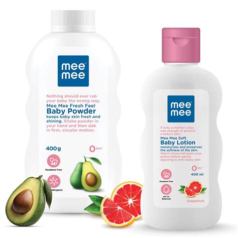 Mee Mee Soft Baby Lotion and Fresh Feel Baby Powder 400 ml Each | Comb