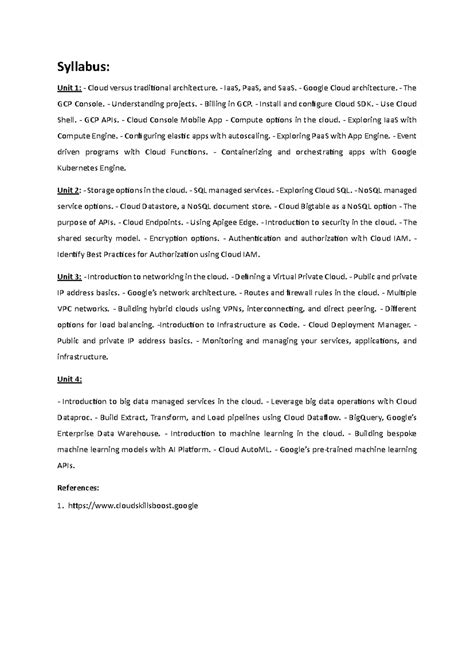 Syllabus for Cloud Architecture Course - Code: ewgfwgwer - Studocu