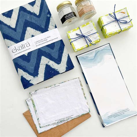 Buy Eco-friendly Handmade Indigo Chevron Journal & Self-Care Hamper ...
