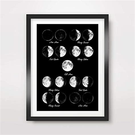 Buy MOON PHASES CHART BLACK WHITE ART PRINT Home Decor Outer Space ...