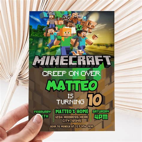 Free editable pdf minecraft gamers birthday invitation templates – Artofit