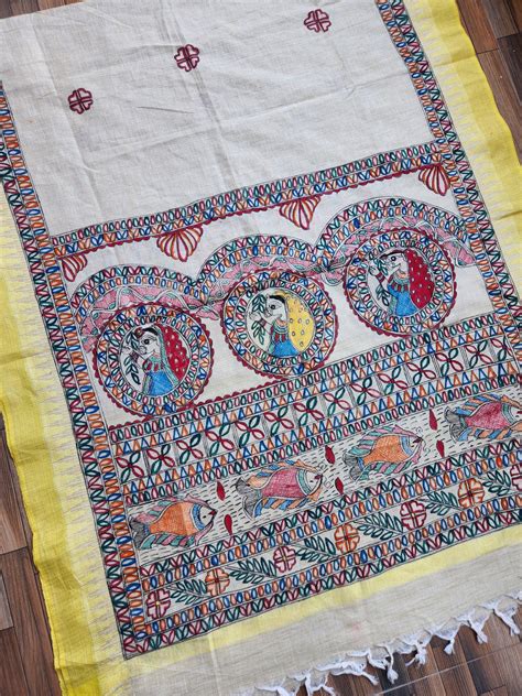 Yellow madhubani dupatta Indian gifts – VIVARANG