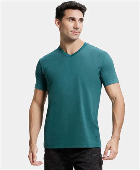 Buy Super Combed Cotton Rich Solid V Neck Half Sleeve T-Shirt - Pacific ...