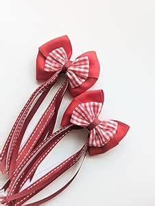 Red Ribbon Pig Tail Headbow Set - hand Crafted Set of 2 : Amazon.in ...
