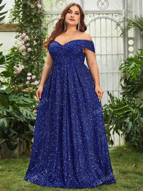 Faeriesty Plus Off Shoulder Sequin Formal Dress Elegant Prom Evening ...
