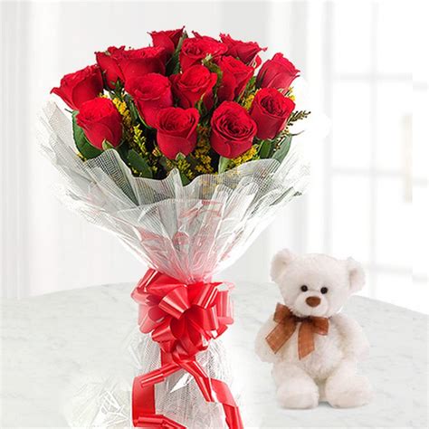 Buy Teddy Bear with Red Roses Online at Best Price | Od