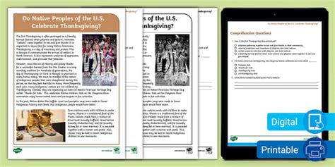 Do Native Peoples of America Celebrate Thanksgiving Reading Comprehension