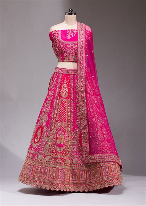 Buy Rani Pink Zardosi Raw Silk Semi Stitched Lehenga - Koskii