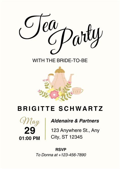 High Tea Invitation Printable Teapot Flower Bride Tea Pink Invitation