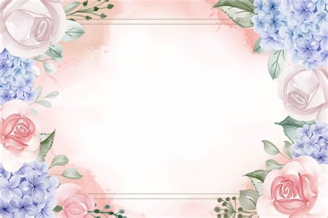 Hydrangea blue and rose background floral frame | Premium Vector