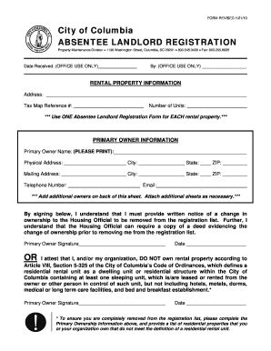 Fillable Online columbia sc absentee landlord registration columbia sc ...