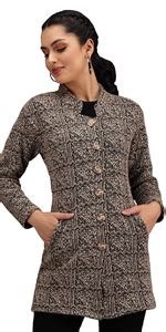 Buy eWools Women's Wool Blend Banded Collar Cardigans (Coat12- Brown_L ...