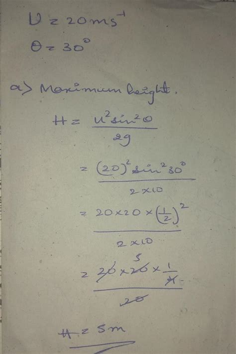 A body is projected with an initial velocity of 20 ms -1 at an angle of ...