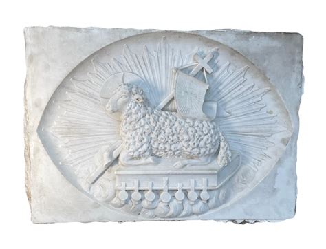 Large Heavy Rectangular Carved Marble Relief of the Agnus Dei 'Lamb of ...