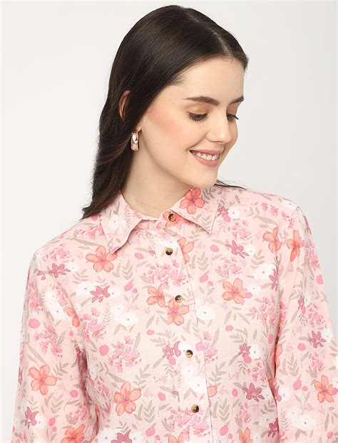 Buy Pure Linen Floral Spread Collar Shirt at Marks & Spencer