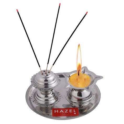 Buy HAZEL Diya with Agarbatti Stand | Stainless Steel Panchvati Diya ...