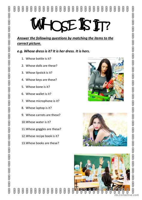 Whose is it? (Possessive Adjectives…: Español ELE hojas de trabajo pdf ...