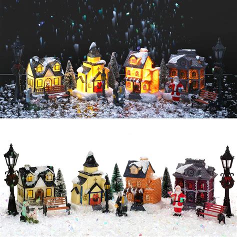 17 Pcs Christmas Village Sets Resin Lighted Christmas Village Houses ...