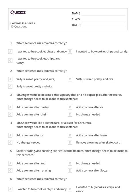 50+ Commas in a Series worksheets for 4th Class on Quizizz | Free ...