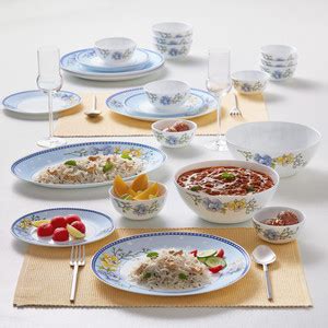 Larah by Borosil Pack of 27 Opalware Kohinoor Blue Sapphire Dinner Set ...