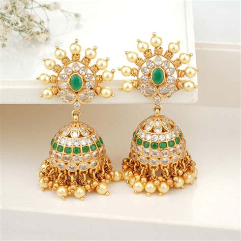 Gold Plated Silver Jhumkas Earrings | Gold Plated Silver Stone Jhumkas ...