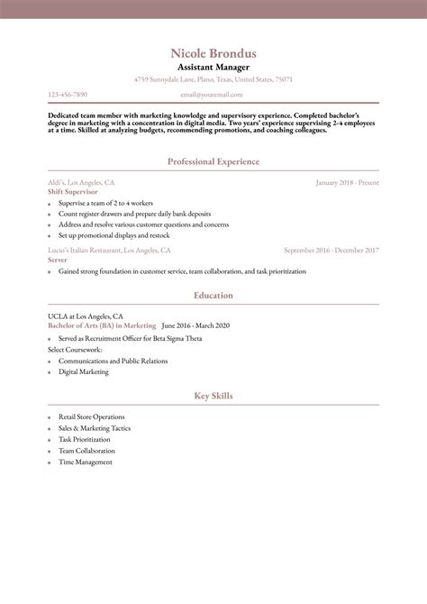 Image result for Assistant Manager Resume Examples