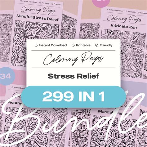 Stress Relief Coloring Pages Bundle - Printable Adult Coloring Pages ...