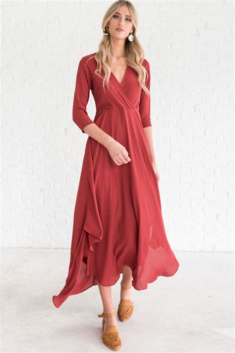 Burnt Orange Long Sleeve Autumn and Fall Maxi Dresses for Special ...