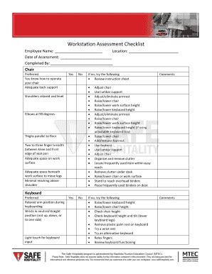 Fillable Online Workstation Assessment Checklist - Safe Hospitality Fax ...