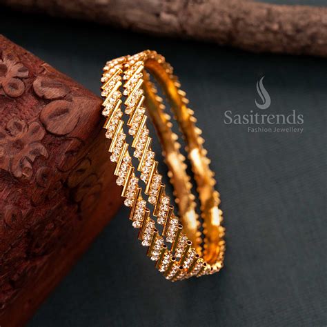 Traditional Temple Wear Micro Gold Plated Bangles with AD Stones ...