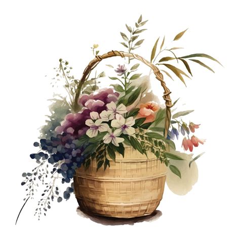 Watercolor Flowers Clipart vector, Easter Basket Png, Spring Floral ...