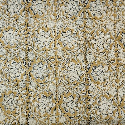 Pure Cotton Kalamkari Mustard With White Jaal Hand Block Print Fabric ...