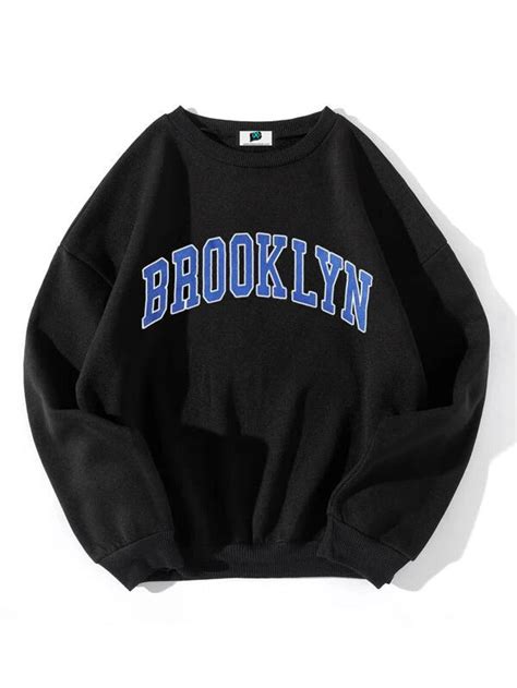 SXV 'Brooklyn Blue’ Printed Cool Aesthetic Drop Shoulder Oversized Swe ...