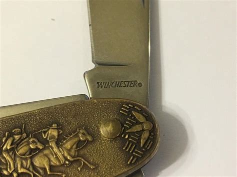 VINTAGE WINCHESTER TWO BLADE FOLDING POCKET KNIFE WITH TRAIN & COWBOY SCENE | #1928895985