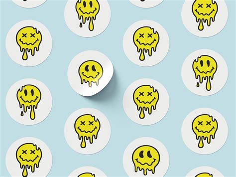 Set of 3 Melting Smiley, Set of Dripping Smiley Faces, Retro Style ...
