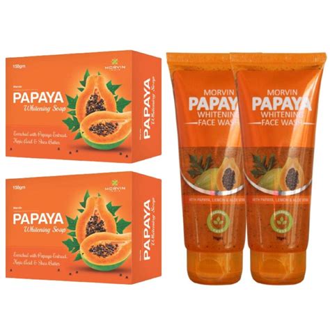 Morvin India papaya soap 150g(2 Piece) And Papaya Face Wash 75g(2 Piece ...
