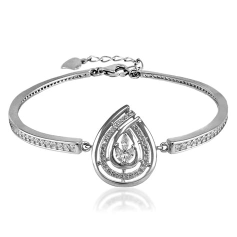Buy TARAASH 925 Sterling Silver CZ Tear Drop Shape Bangle For Women ...