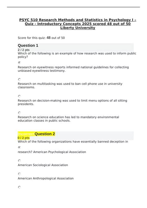 PSYC 510 Research Methods and Statistics in Psychology I – Quiz ...