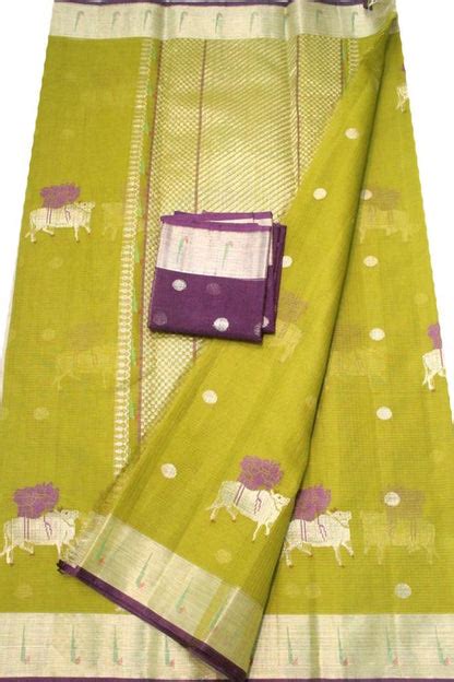 Green Handloom Pichhwai Kota Doria Real Zari Saree - Luxurionworld