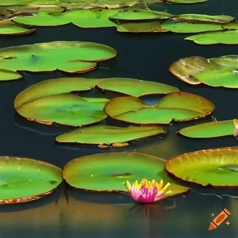 Underwater scene with vibrant green lily pads floating on water on Craiyon