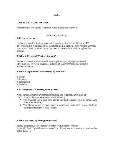 Unit III - ccs354 Network Security: Kerberos & IP Security Overview ...