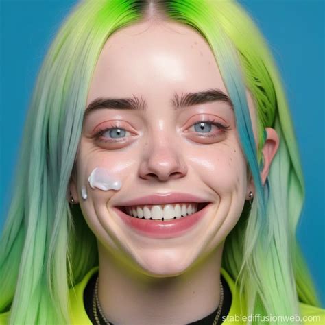 billie eilish smiling with hand sanitiser on her face Prompts | Stable ...