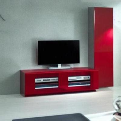Modern Nomadic Gold And Red TV Unit Design With Overhead Unit