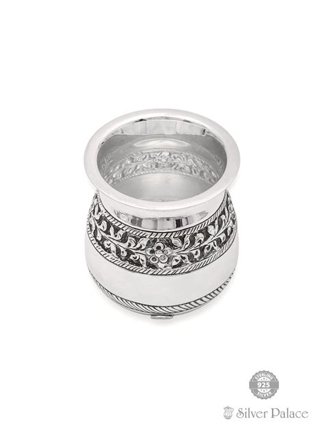 925 Oxidised Silver Floral Deisgn Sombu For Gifts - Silver Palace