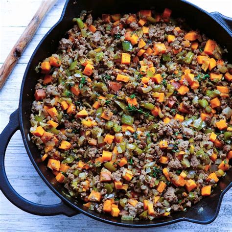 Ground Beef & Veggie Sweet Potato Hash - with Citrus and Salt