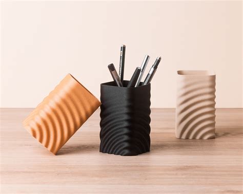 Pencil holder brush pot eco friendly wood based 3d printed desk ...