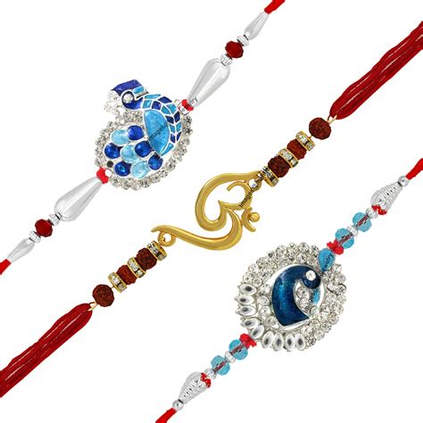 Mahi Combo of Om and Peacock Rakhis with Crystals and Rudraksha for ...
