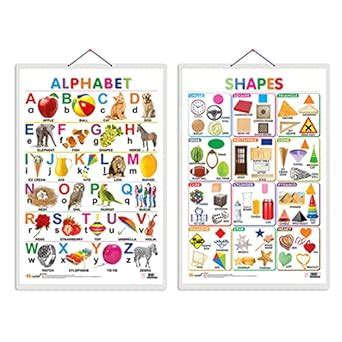 Buy Pack of 2 Alphabet and Shapes Educational charts with Big font and ...