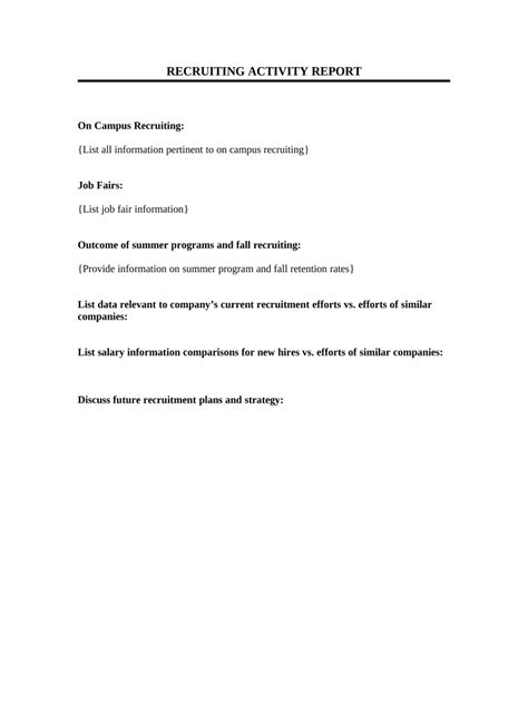 Recruiting Activity Report - Blank Fillable Template | Fill Out, Print ...